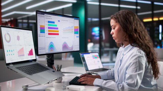 Financial Analyst Examining Data Dashboard On Laptop