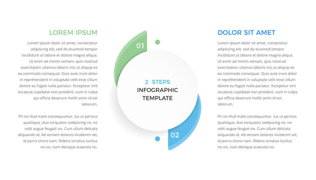 Two-step infographic template featuring a central circle with two curved elements