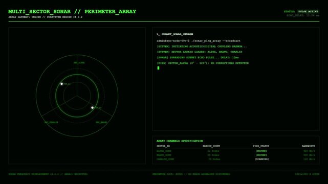 Multi Sector Sonar Perimeter Array Pulse Active Echo Acoustic Digital Beacon Tracking Dashboard Animation.