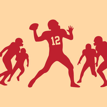 American football quarterback throwing a pass silhouette illustration