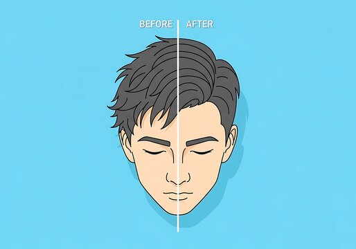 Split Face Illustration of Young Man with Stylish Hair.