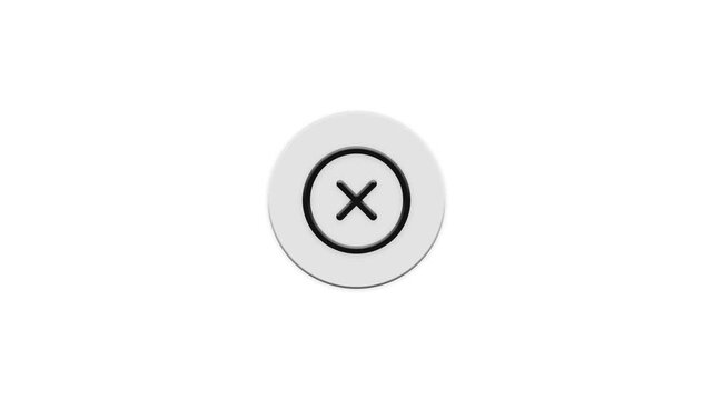 Close button icon with X sign appearing and disappearing on white background, dynamic animation.
