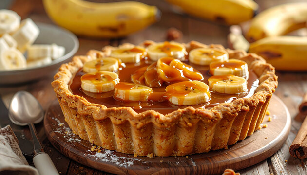 Gourmet Banana Caramel Tart with Fresh Fruit Slices
