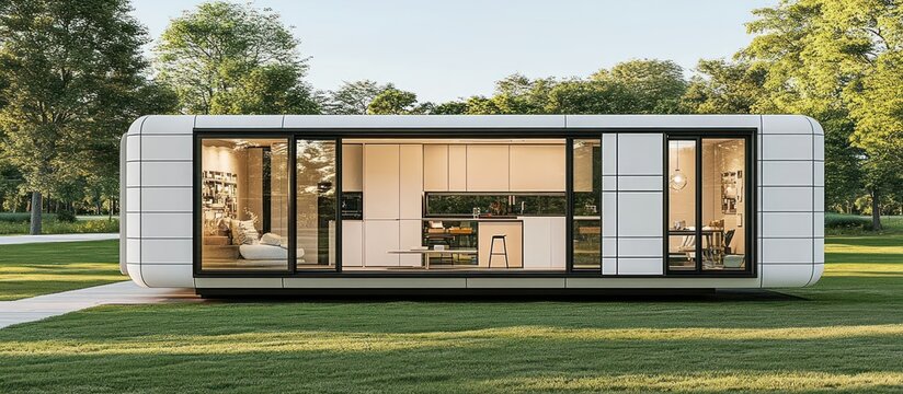 Modern tiny house in park setting