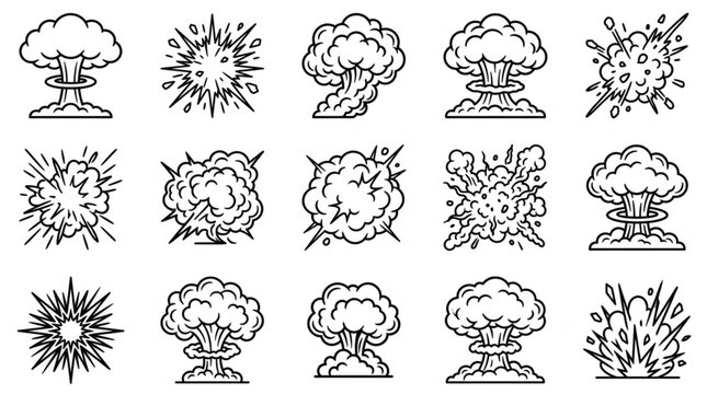 Nuclear Explosion and Mushroom Cloud Illustration Variants