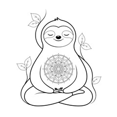 Obraz premium A cute sloth meditating in a peaceful lotus position with a beautiful mandala on its belly, perfect for mindfulness and self care practice.