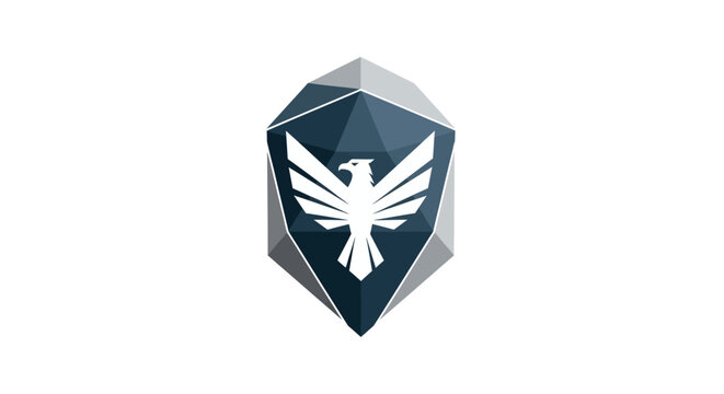 Abstract shield emblem with a stylized eagle icon.