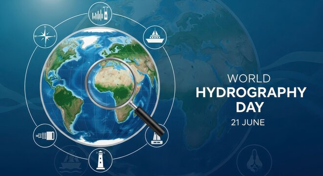 World Hydrography Day Celebration with Earth and Magnifying Glass