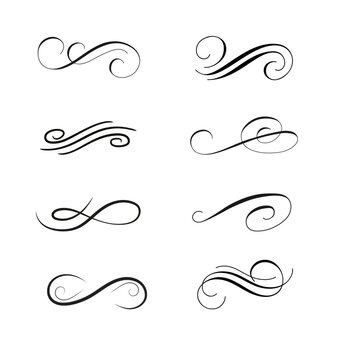 Vintage calligraphic swirl elements set. Elegant text design flourishes, minimalist vector dividers.