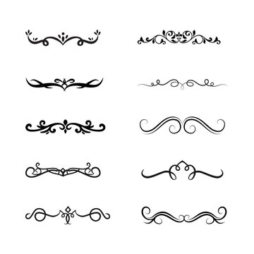 Vintage calligraphic text dividers collection. Flourish page separator line borders, elegant vector elements.