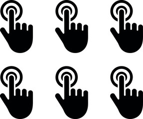 Fototapeta premium Set of black hand finger touching circular cursor icons for digital interface navigation