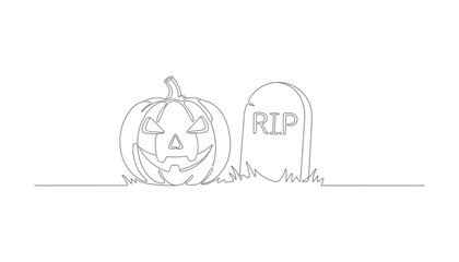 Halloween jack o lantern pumpkin and rip gravestone © MOHAMMAD ALI