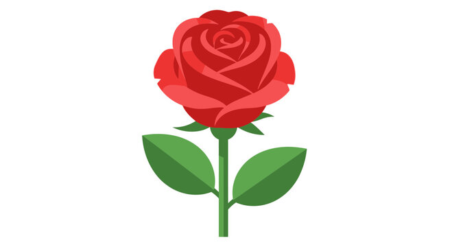 A vibrant red rose with green leaves stands alone in a simple illustration.