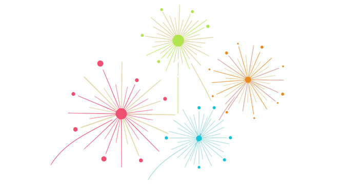 Colorful abstract illustration of bursting fireworks in the night sky