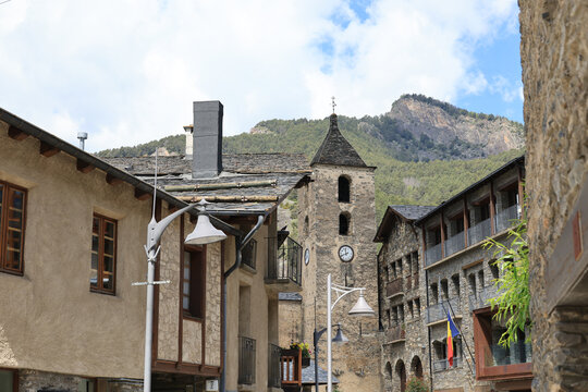 View of the Romanesque church of Sant Corneli and Sant Cebria in Ordino, Andorra  