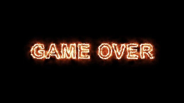 Game Over Burning Fire Text Animation on Black Background