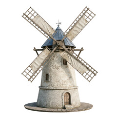 Obraz premium Classic medieval stone windmill isolated on transparent background