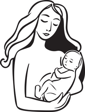 Mother and Child Love Silhouette Vector Illustration of Woman with Baby and Daughter Family Beauty Fashion Art Design