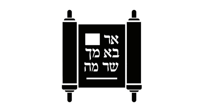 Black and white vector illustration of a traditional Jewish Torah scroll icon.