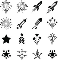 Fototapeta premium Set of firework and star icons for july fourth