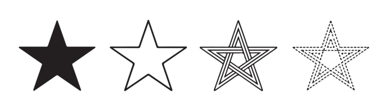 Set of simple vector stars on transparent background, flat design, various shapes, collection of elements.