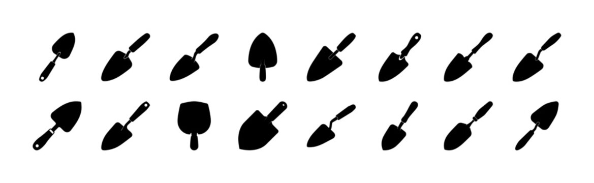 Minimalist black shopping cart icons set - A clean collection of simple black shopping cart icons in various styles and orientations for web and graphic design use.