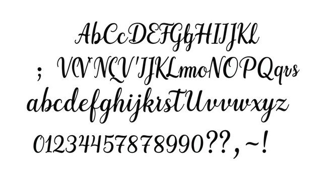 elegant cursive alphabet typography uppercase lowercase numbers