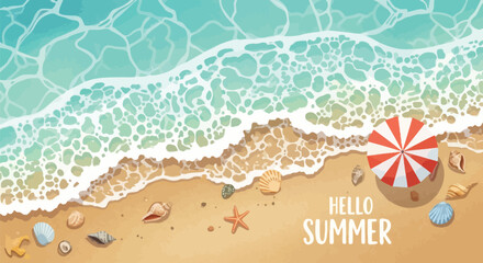 Obraz premium Hello summer beach scene with vector graphic elements