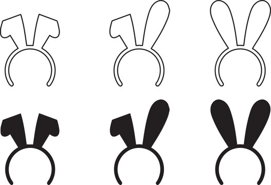 Bunny ears headband icon set with simple outline and solid silhouettes in playful style. Cute animal costume elements perfect for Easter parties kids designs and festive  Clean vector collection