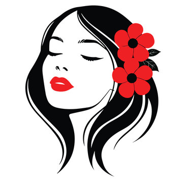 Elegant woman with flowers in hair fashion vector illustration portrait of beautiful female model beauty sketch art design silhouette style elegance face hairstyle glamour drawing