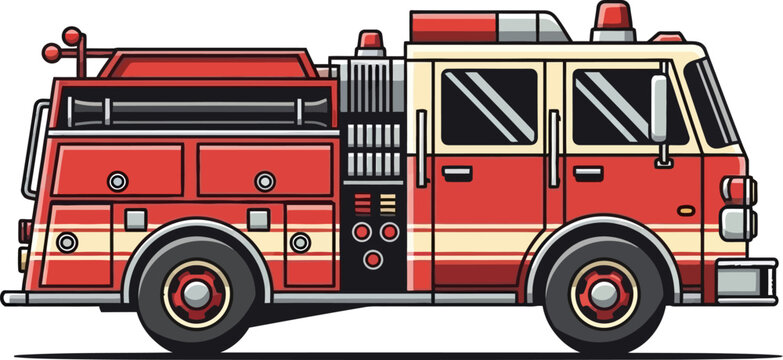 Fire Engine Rescue Vehicle Vector Illustration Side View