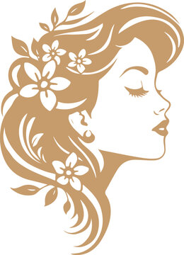 Beautiful Woman with Flowers in Her Hair Vector Illustration