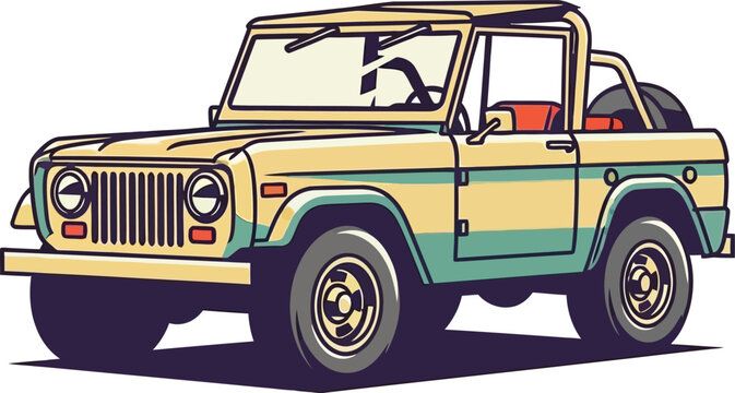 Vintage Off Road 4x4 Utility Vehicle Vector Illustration Front 3/4 View