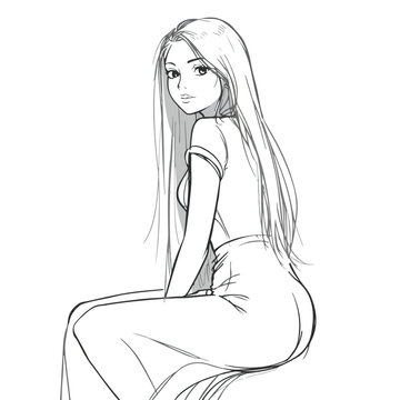 Elegant Woman in White Dress Fashion Vector Illustration