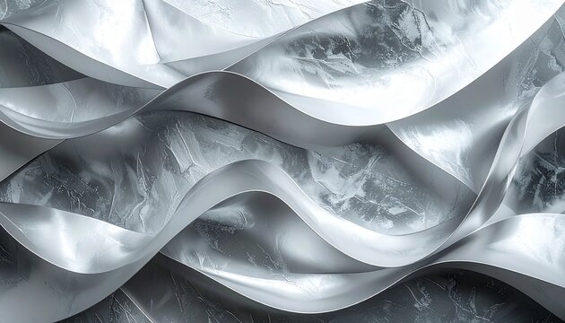 Luxury abstract background with metallic silver ribbons and monochrome marble paper waves
