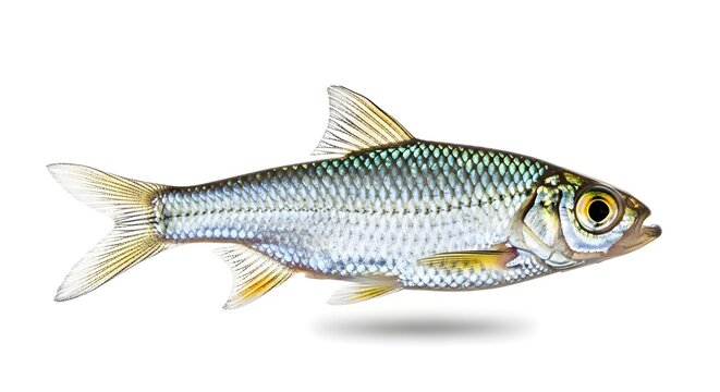 Small silver fish isolated on white background