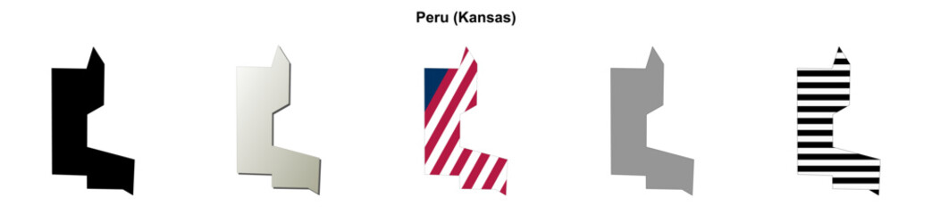 Obraz premium Peru (Kansas) blank outline map set