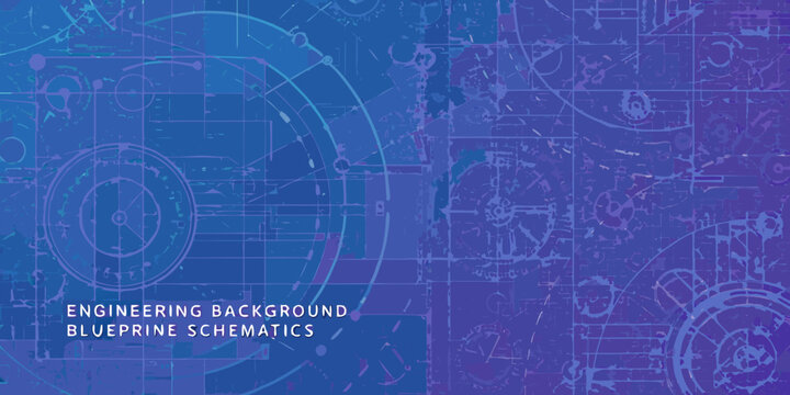 Blueprint schematics with gears and technical drawings blue background