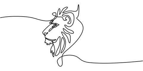 Continuous line art of lion head profile with thick mane © Bristy