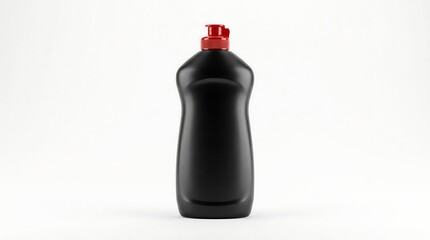 Obraz premium Black Plastic Bottle with Red Cap Isolated on White Background Minimalist Product Display