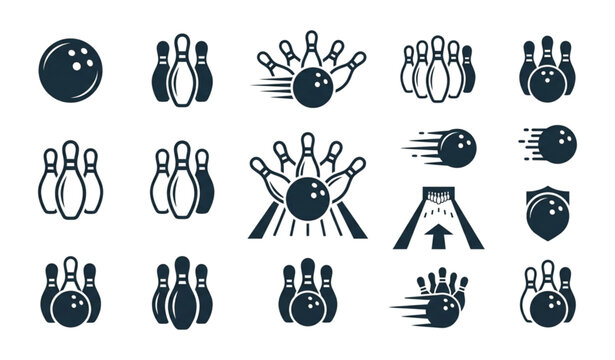 Bowling Icon Logo Set with Bowling Ball Pin and Sports Symbol Design