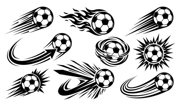Soccer Ball Motion Graphics Vector Set with Speed Lines Flames and Dynamic Sports Effects