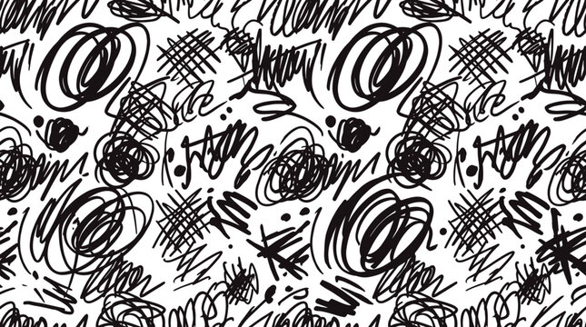 Hand drawn scribble pattern featuring messy ink lines and chaotic loops on a white background, for artistic surface textures