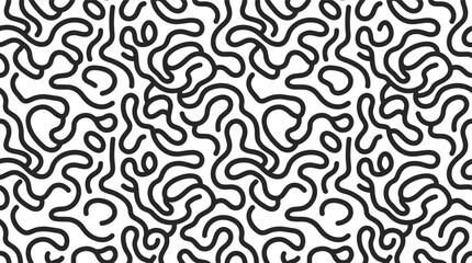 Fototapeta premium Seamless pattern of continuous black squiggly lines forming a complex, maze-like organic network on a white background, repeating texture for modern surface and textile