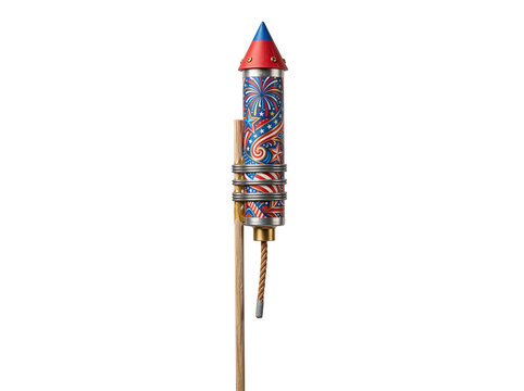 Festive Firework Rocket Mounted On Stick Decorated With Star Patterns For 4 July Night Celebration