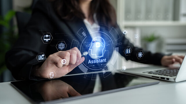 Futuristic AI assistant with autonomous agent capabilities, AI natural language understanding, and seamless business workflow AI integration. AI for modern productivity and tech solutions. Corpus