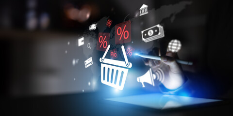 Fototapeta premium E-Commerce Discount Marketing Strategy for Retail Sales and Customer Promotion Offers