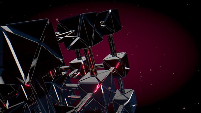 Right-offset perspective of glowing red blockchain nodes processing secure data