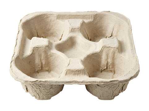 Recycled Cardboard Four Cup Holder Isolated on Transparent Background