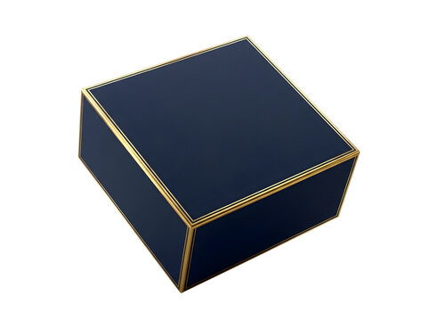 Luxury Dark Blue Gift Box with Gold Trim Isolated